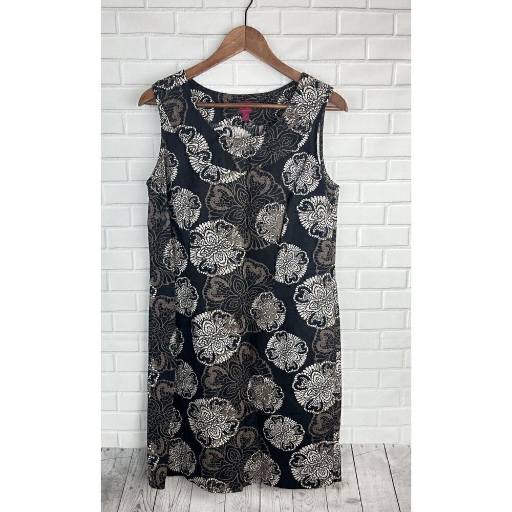 212 Collection Black Brown Floral sleeveless‎ Linen Dress Womens 10